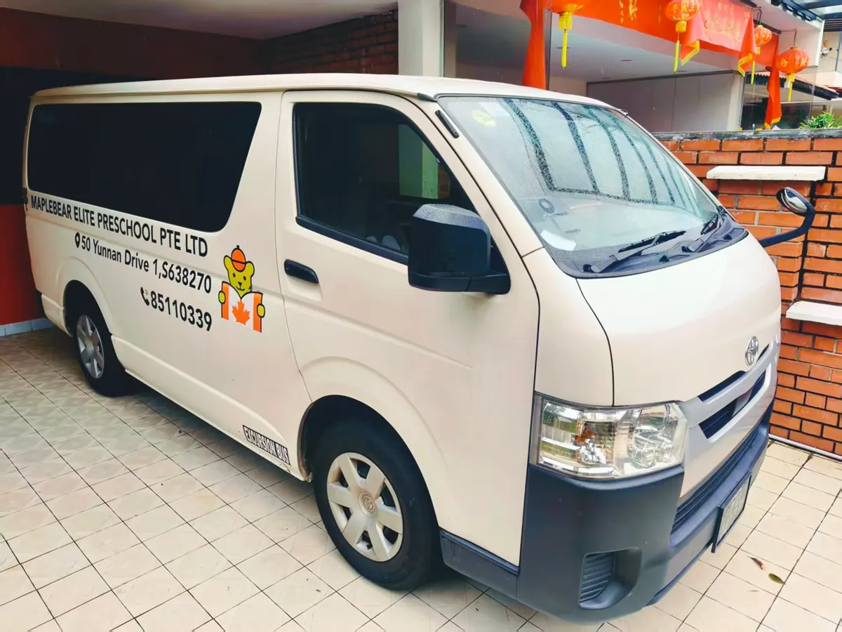 MapleBear school van providing transport service for preschool children to MapleBear Jurong West childcare centre